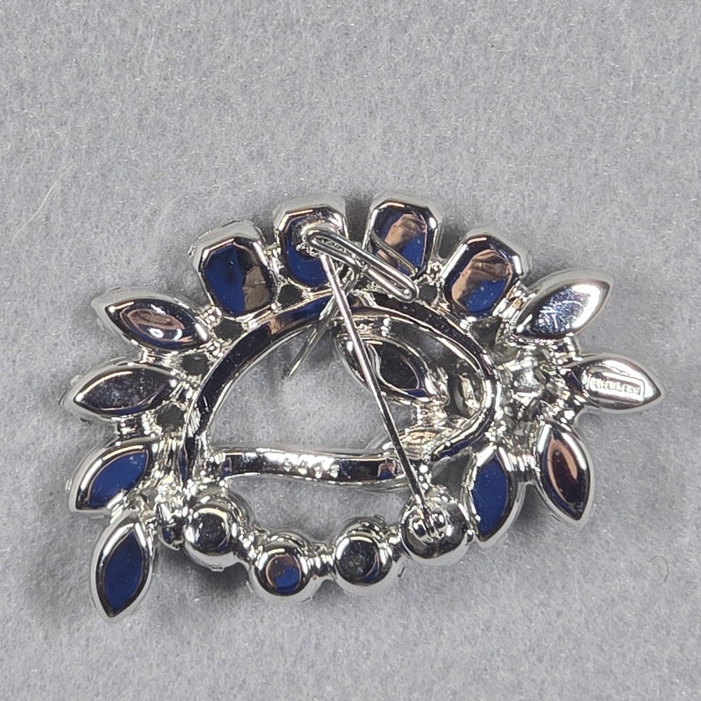 Vintage Eisenberg Rhinestone Brooch Silver Tone Floral Wreath Signed Mid Century - Picture 5 of 7
